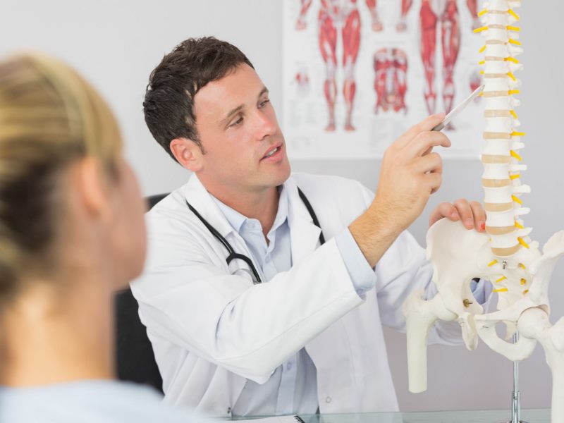 Doctor showing a spine
